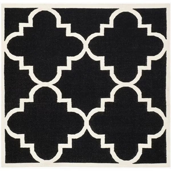 6 x 6 ft. Square- Contemporary Dhurries Black And Ivory Flatweave Rug, Safavieh, Mfr#: DHU633A-6SQ